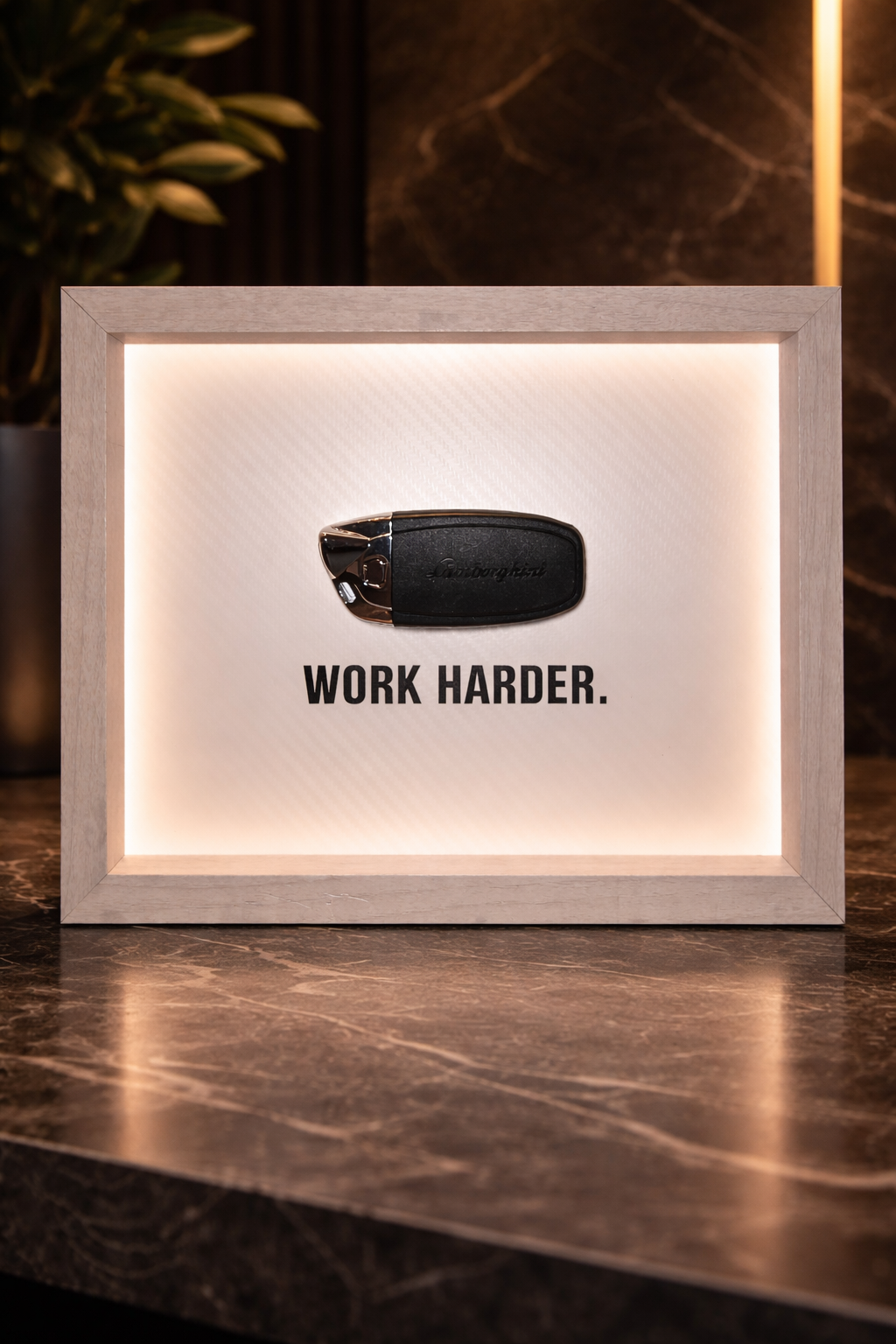 Work Harder. Framed Lamborghini Key Display